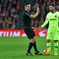 Day of frustration: Lionel Messi speaks with referee Carlos del Cerro Grande