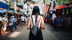 Young traveler woman in Kuala Lumpur Chinatown district