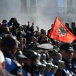 Two police officers were hospitalised and four demonstrators had to be treated for breathing problems