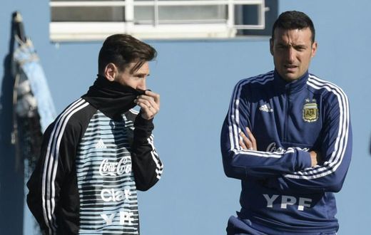 Argentina's forward Lionel Messi and now interim coach Lionel Scaloni