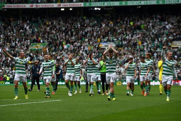In a league of their own: Celtic clinched an eighth straight Scottish Premiership title on Saturday