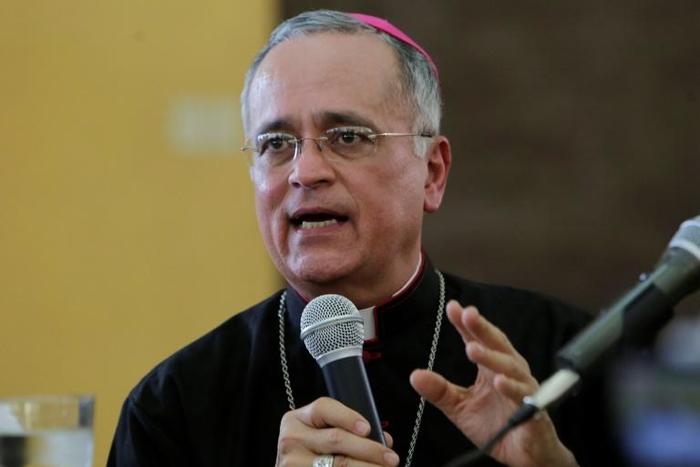 The Auxiliary Bishop of Managua, Silvio Baez, a government critic, speaks to the press in Managua