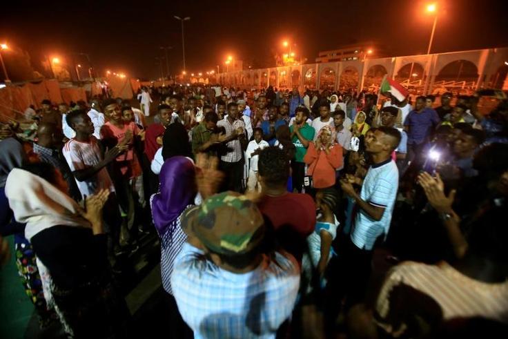 Sudanese protesters near the military headquarters in the capital Khartoum on Friday, at an ongoing sit-in aimed at pressuring the army council to hand over power to civilians
