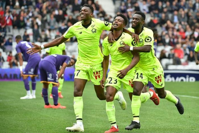 Lille players celebrate a goal which was later ruled out by VAR which meant they failed to stop PSG from winning the Ligue 1 title