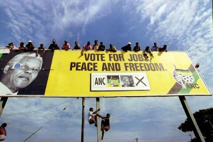 African National Congress (ANC) supporters seen waiting for Nelson Mandela when he campaigned in 1994 on the promise of a new start for South Africa after decades of apartheid rule