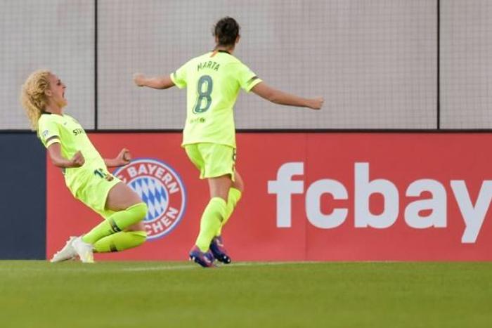 French midfielder Kheira Hamraoui (L) fired Barcelona to a 1-0 win over Bayern Munich in the Champions League semi-final first leg on Sunday