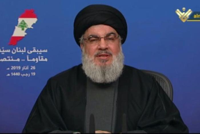 Hezbollah chief leader Hassan Nasrallah (pictured March 2019) slammed the US's decision to designate Iran's Revolutionary Guards a terrorist group