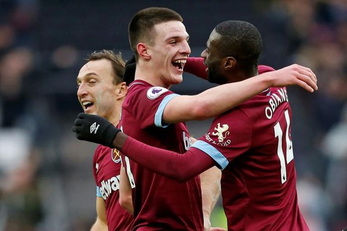Declan Rice (centre) has started 23 of 26 Premier League games for West Ham this season