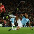 Manchester United forward Marcus Rashford in action in the Manchester derby at Old Trafford