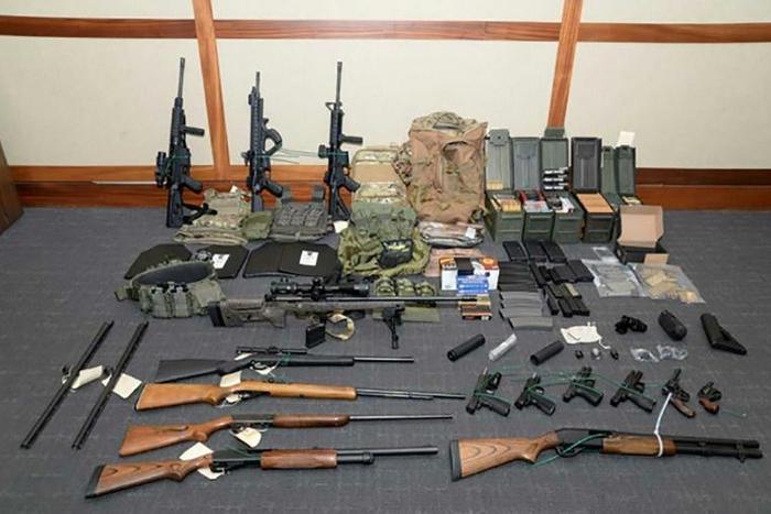 This undated image released by the US Attorney's Office shows weapons seized at the Silver Spring, Maryland, home of US Coast Guard officer Christopher Paul Hasson, a self-described white nationalist arrested on firearms and drug charges