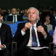 WADA director general Olivier Niggli (L) and World president Sir Craig Reedie attend the annual symposium of the World Anti-Doping Agency on March 13, 2019 in Lausanne. WADA is meeting to strike a gentleman’s agreement on who will take over from Reedie