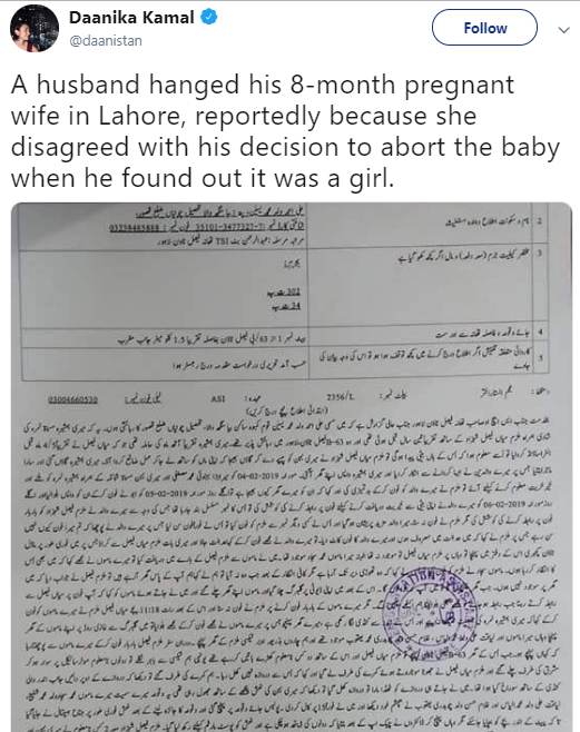 Lawyer hangs 8-month pregnant wife for refusing to abort baby because it’s a girl
