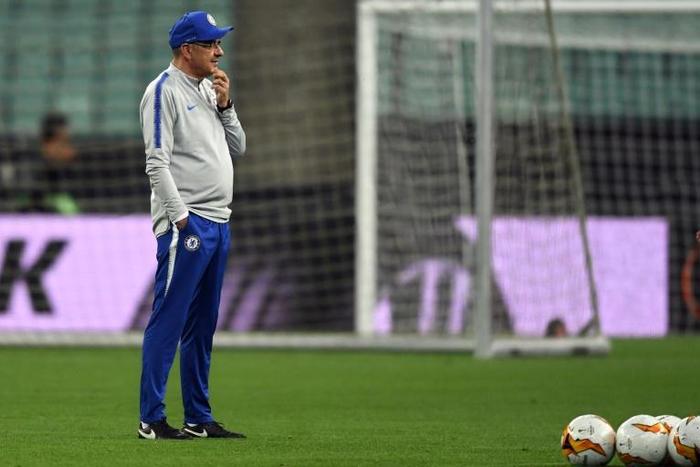 Maurizio Sarri watches on as Chelsea train in Baku on Wednesday ahead of the Europa League final