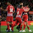 Diego Costa (R) was sent off as Atletico Madrid lost in Barcelona to end their title hopes in La Liga