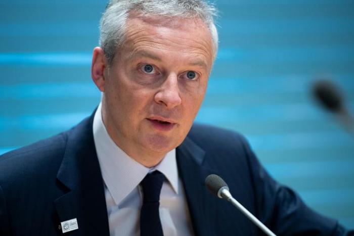French Finance Minister Bruno LeMaire holds a press conference during the IMF - World Bank Spring Meetings at International Monetary Fund Headquarters in Washington, DC, on April 12, 2019