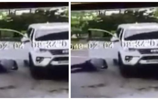 Hot tempered ‘big man’ almost overrun by his own posh car  at fuel station (Video)