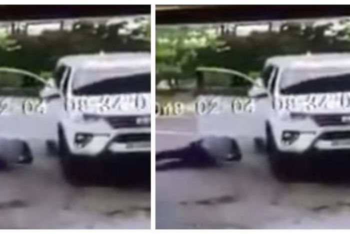 Hot tempered ‘big man’ almost overrun by his own posh car  at fuel station (Video)