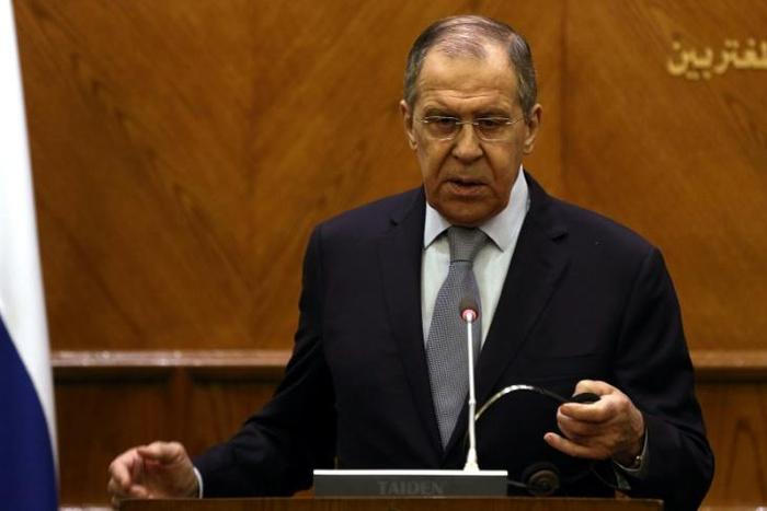Russian Foreign counterpart Sergei Lavrov speaks during a joint press conference with his Jordanian counterpart in the Jordanian capital Amman