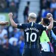 Champions again: Vincent Kompany and Sergio Aguero celebrate their fourth Premier League title with Manchester City