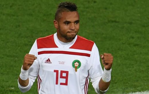 A file picture of Youssef en-Nesyri celebrating his goal for Morocco in a 2018 World Cup draw against Spain. At the weekend, he became the first Leganes footballer to score a La Liga hat-trick