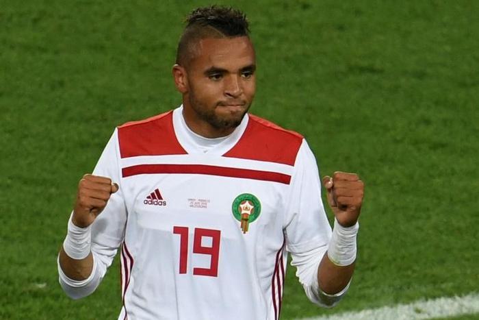 A file picture of Youssef en-Nesyri celebrating his goal for Morocco in a 2018 World Cup draw against Spain. At the weekend, he became the first Leganes footballer to score a La Liga hat-trick