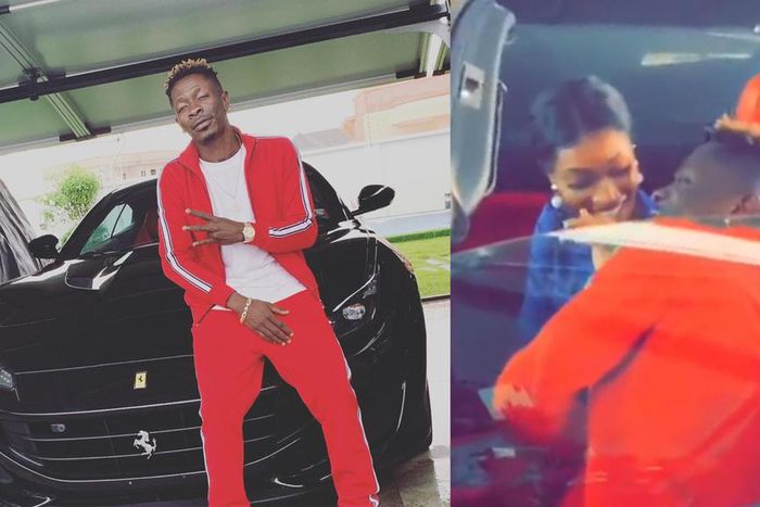 Shatta Wale fluants his new Ferrari