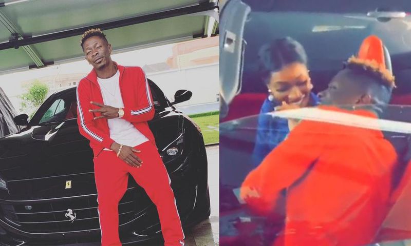 Shatta Wale fluants his new Ferrari