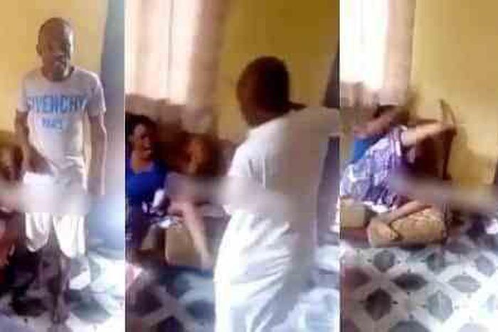 Man flogs his adulterous sister severely for cheating on her husband (Video)