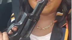 Afia Schwarnegger with new gun