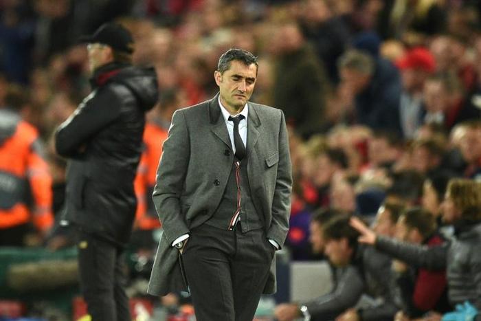 Barcelona's Ernesto Valverde reacts during his side's shock defeat at Liverpool