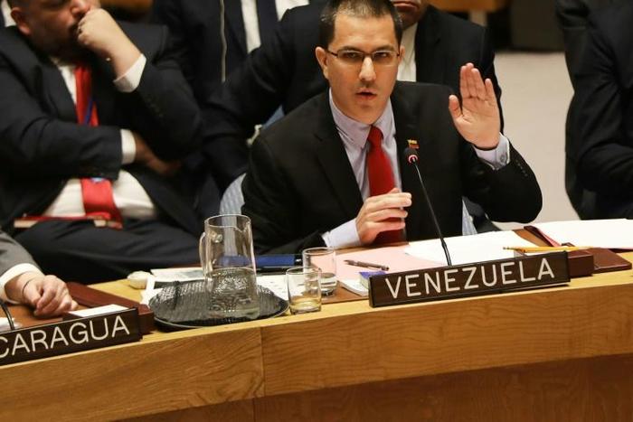 Venezuelan Foreign Minister Jorge Arreaza addresses the United Nations Security Council in January 2019