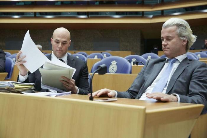 Joram van Klaveren, left, with Geert Wilders at the Dutch parliament in The Hague in 2013