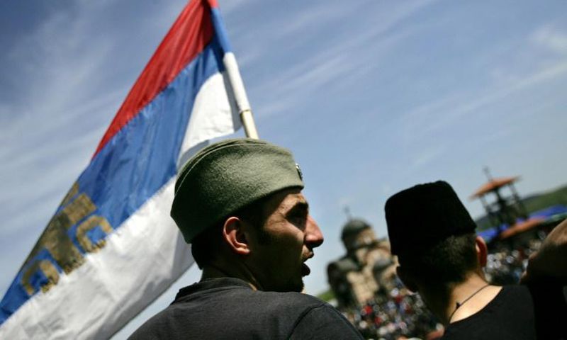 Some 200 members of the ultranationalist Serb Chetnik Movement (supporter pictured 2006) gathered in Visegrad, on the Drina river, which marks the border between Serbia and Bosnia