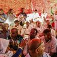 Supporters of Sudan's main opposition Umma Party attend a press conference in the capital Khartoum's twin city of Omdurman on February 13, 2019