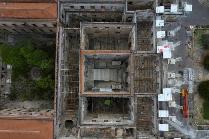 Aerial view of Brazil's National Museum taken in February 2019, five months after the building in Rio de Janeiro burnt down