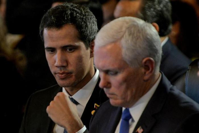 US Vice President Mike Pence (right) meets in Bogota with Venezuelan opposition leader and self-declared acting president Juan Guaido