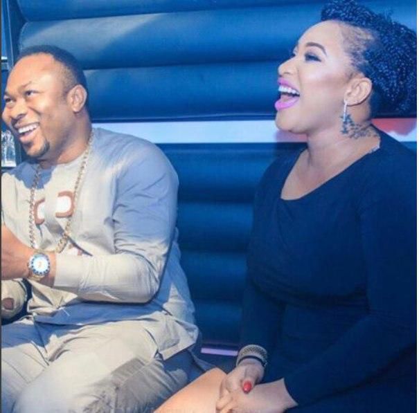 Tonto Dikeh and husband, Churchill Olakunle Oladunni at her surprise birthday party