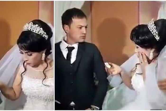 Violent groom gives his bride a heavy slap at their wedding in front of families and guests (video)
