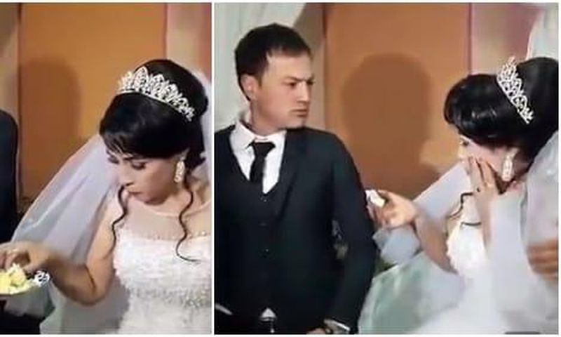 Violent groom gives his bride a heavy slap at their wedding in front of families and guests (video)