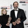 French director Xavier Legrand (L) winner of the Best film award and Best Original Screenplay award with actress Lea Drucker, winner of Best actress award and producer Alexandre Gavras