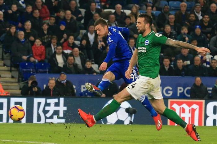 Fox in the box: Jamie Vardy scored in Leicester's 2-1 win over Brighton
