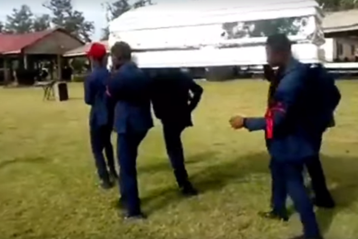 Dancing pallbearers scatter as corpse gets out of casket (video)