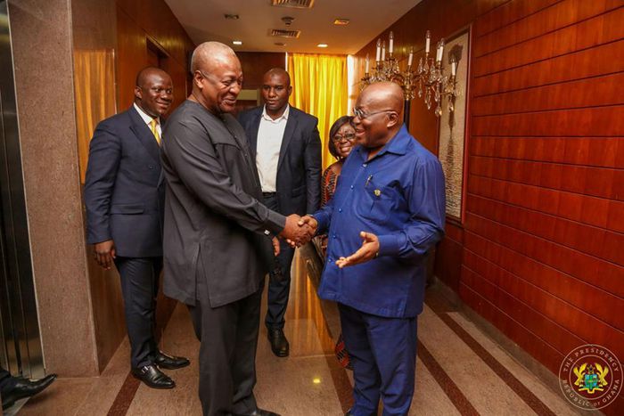 Former president John Mahama and Ghana's president Nana Addo Dankwa Akufo-Addo all smiles