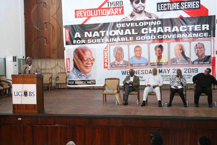 Prof Aheto and NDC members at revolutionary lecture
