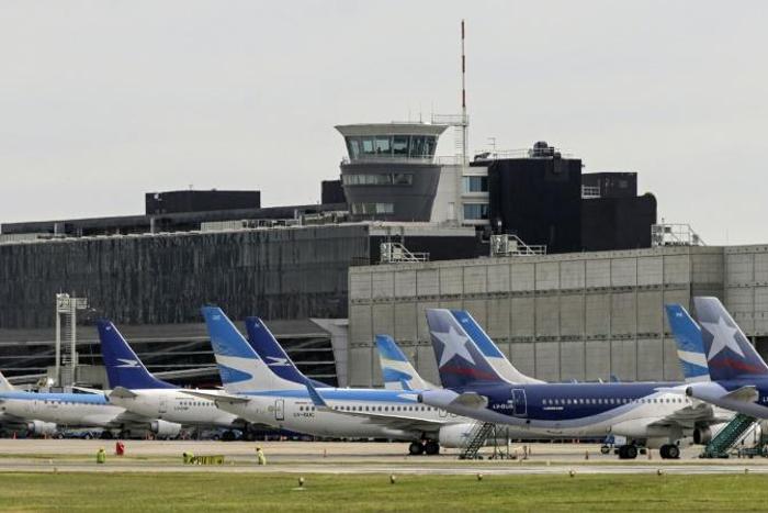 Planes are parked at Jorge Newbery airport in Buenos Aires during a partial strike that shut the airport as well as other businesses in a protest against government economic policies
