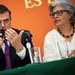Mexican Foreign Minister Marcelo Ebrard (left) and Economy Secretary Graciela Marquez Colin attend speak to reporters in Washington before meeting with US officials over tariffs that President Donald Trump has threatened to impose on Mexican imports