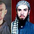 (COMBO) This combination of pictures created on April 17, 2019, shows at left a police file photo made available February 6, 2002 of the "American Taliban" John Walker Lindh and at right a February 11, 2002 photograph of him as seen from the records of...