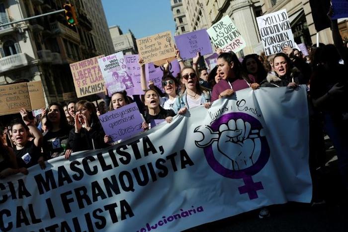 Women across Spain joined marches and a strike to mark International Women's Day