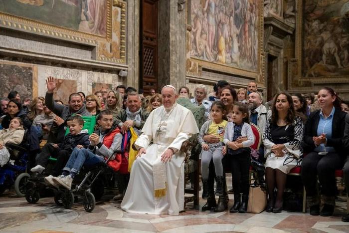 Pope Francis met Roma and Sinti families in Sala Regia in the Vatican