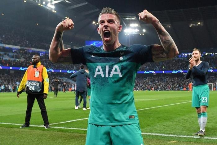 Heaven sent: Toby Alderweireld celebrates Tottenham's progress to the Champions League semi-finals